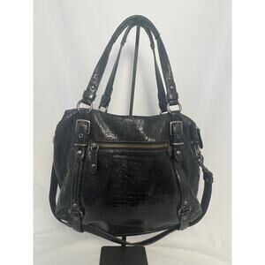 Coach Black Leather Shoulder Bag Croc Embossed Vintage Slouchy